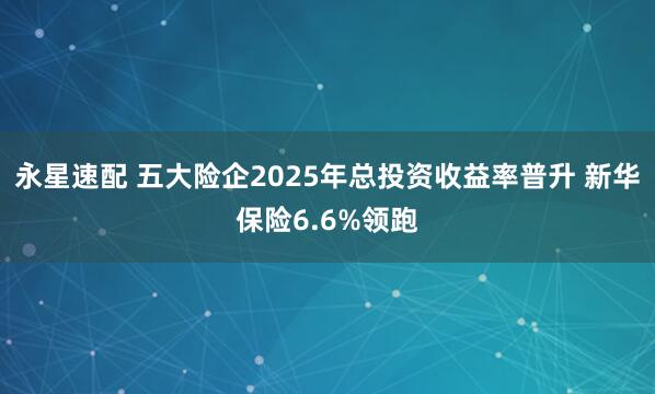永星速配 五大险企2025年总投资收益率普升 新华保险6.6%领跑